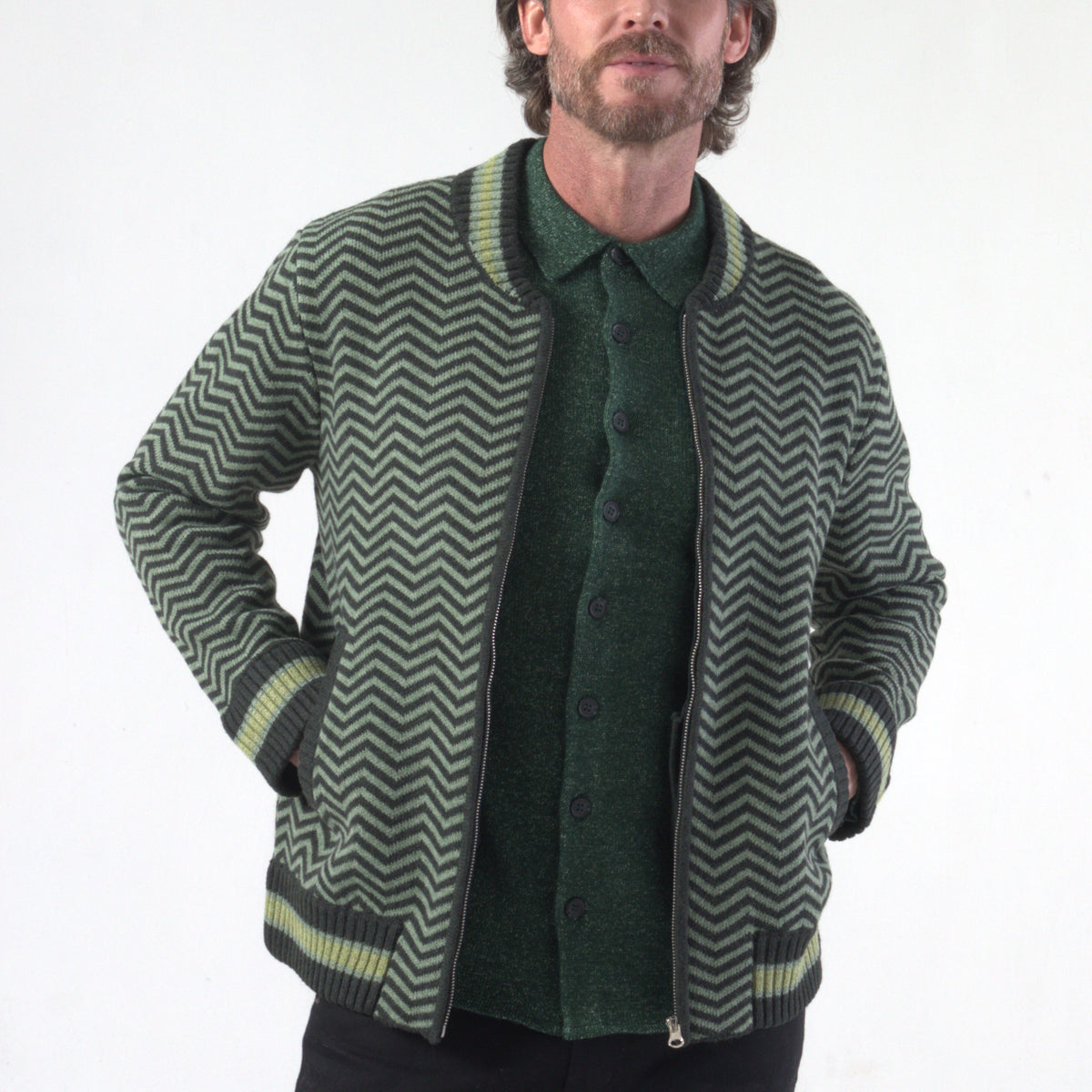 Men Chevron Stripe Bomber Jacket main image 1