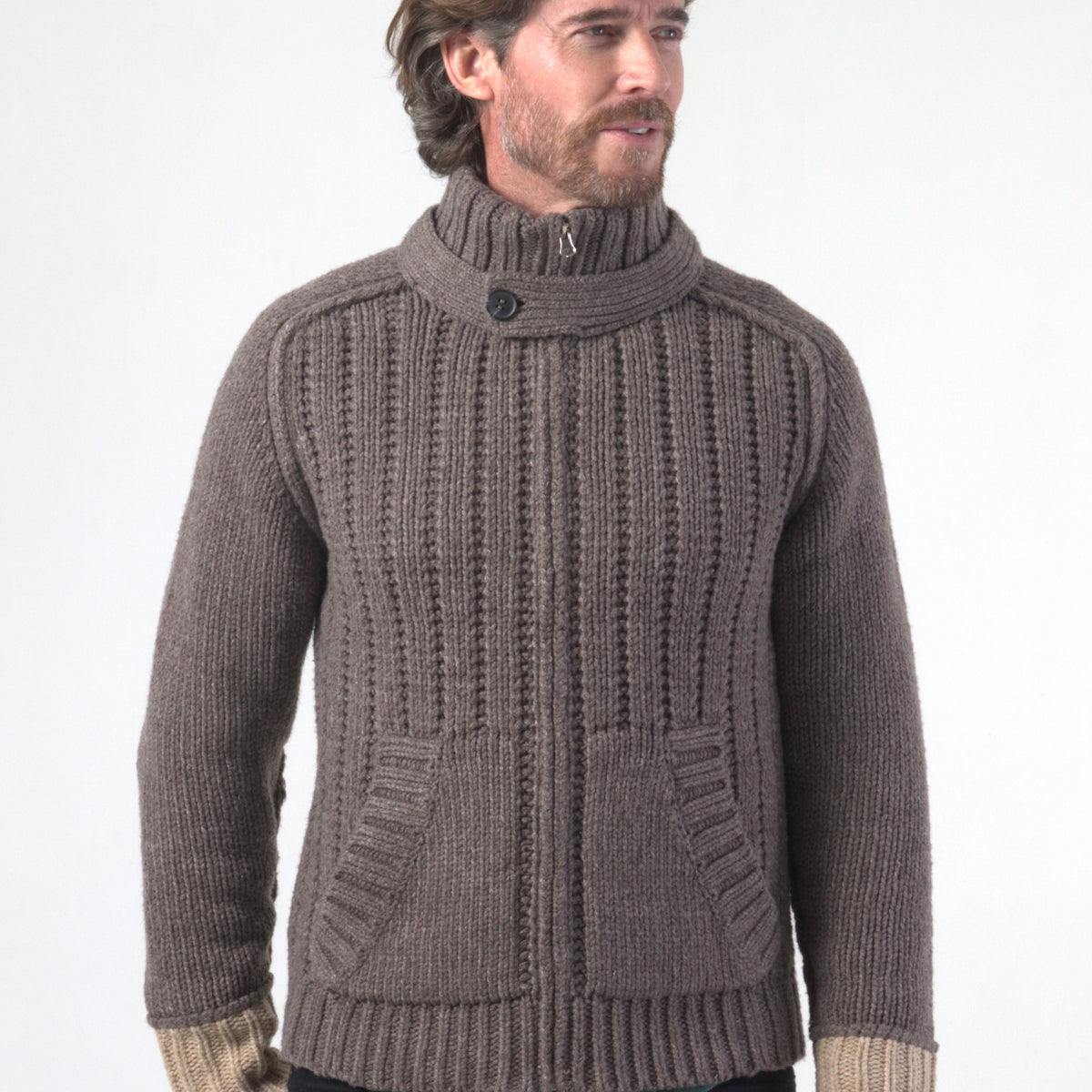 Chunky Drop Stitch Fancy Rib Panel Knit Cardigan Bomber Jacket ...